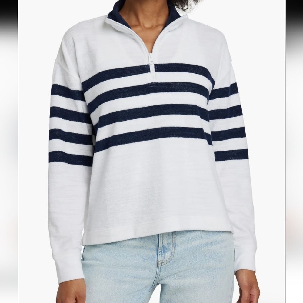 Terry nautical stripe Quarter Zip Pullover sweater